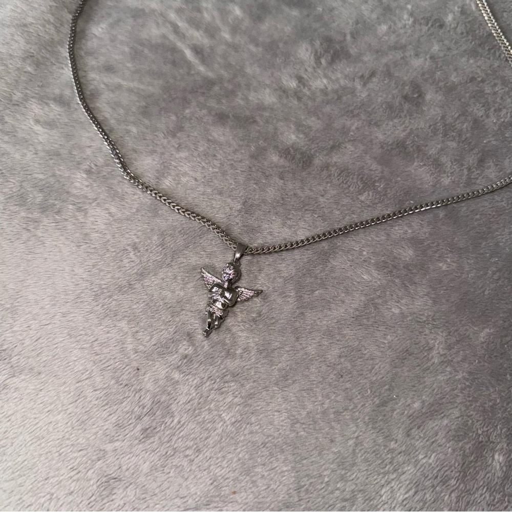 The Gold Gods Grey/ Silver/ MICRO ANGEL PENDANT & FRANCO SILVER CHAIN